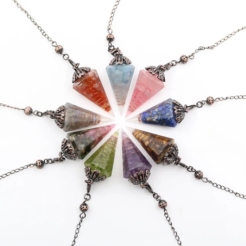 2020 Fashion Bronze Natural Crystal Crushed Stone Resin Hexagonal Cone Pendant Pendulum for Keychain