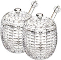 2 Pack Glass Jar With Dipper and Lid 8 oz Glass Honey Pot Container Beehive Honey Dish for Home Kitchen