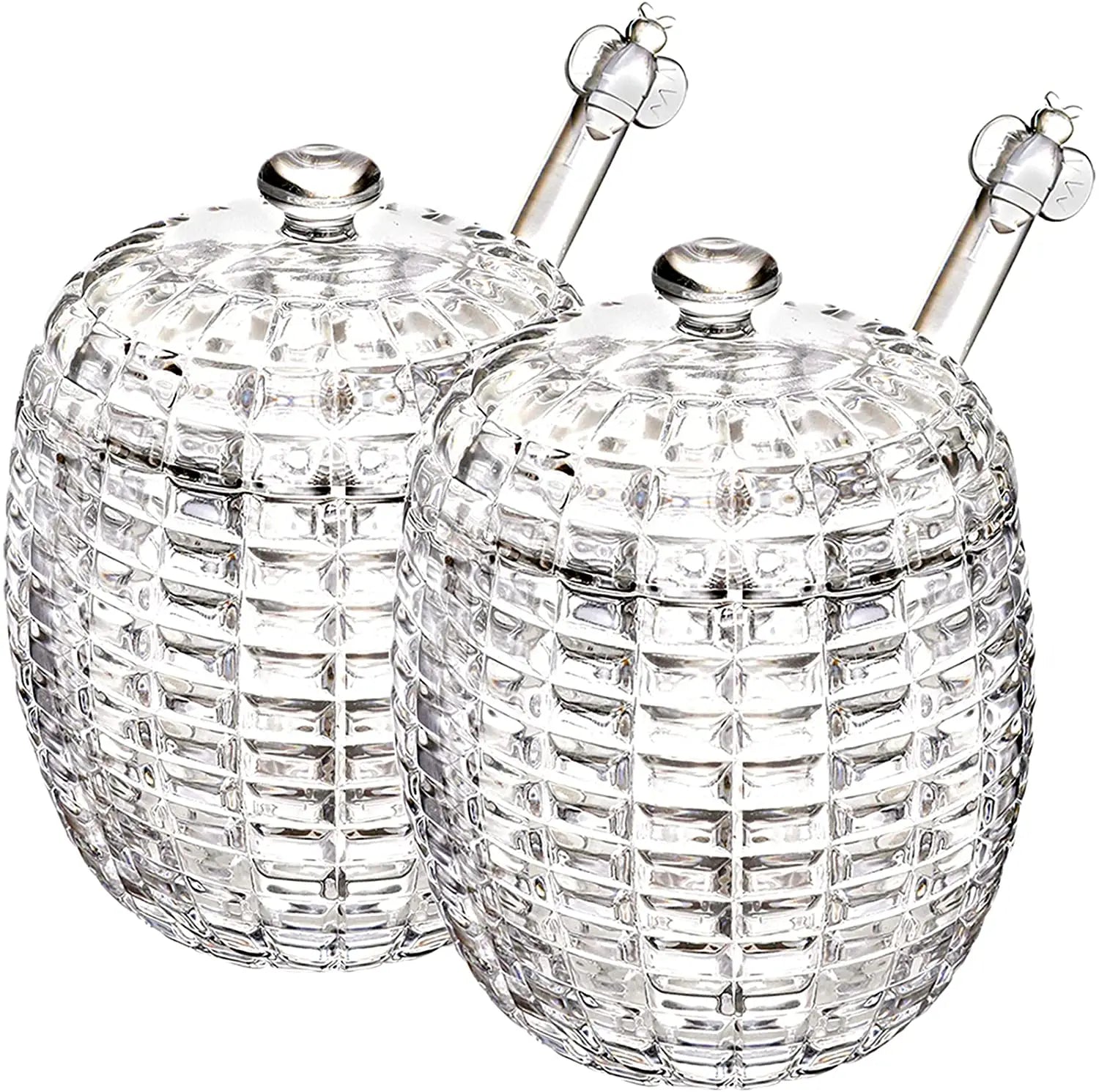 2 Pack Glass Jar With Dipper and Lid 8 oz Glass Honey Pot Container Beehive Honey Dish for Home Kitchen