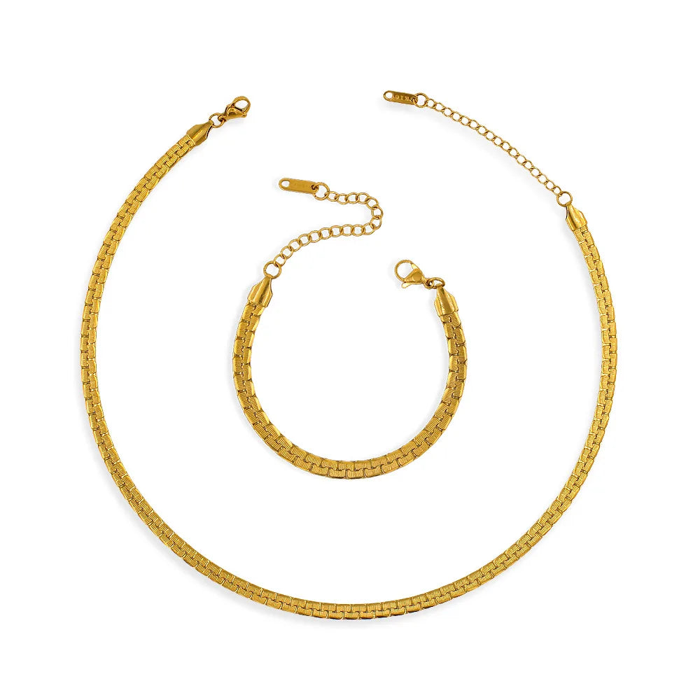 Trendy Non Tarnish 18k Gold Plated Stainless Steel Bracelet Necklace Jewelry Set for Women