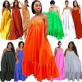 Women's Summer Sleeveless Solid Beading Ruched Non-slip Loose Casual Plus Size Dress