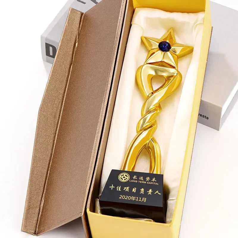 HDW Wholesale K9 Blank Crystal Metal Trophy Award Personalized Custom Business Metal Award Trophies with Black Base
