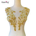 WDPE-016 Hand Made Custom Sliver Silk and Rhinestone Floral Embroidery Applique