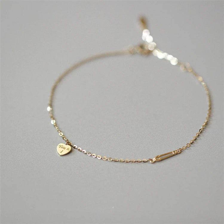 Trendy Design S925 Cute Heart Charm Cable Chain 18k Gold Plated Bracelet