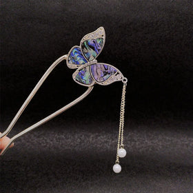 Chinese U-Shape Butterfly Hair Stick Women'S Antique Tassel Hairpin Ancient Girls Hair Bun Forks Chopsticks Vintage Hair Jewelry
