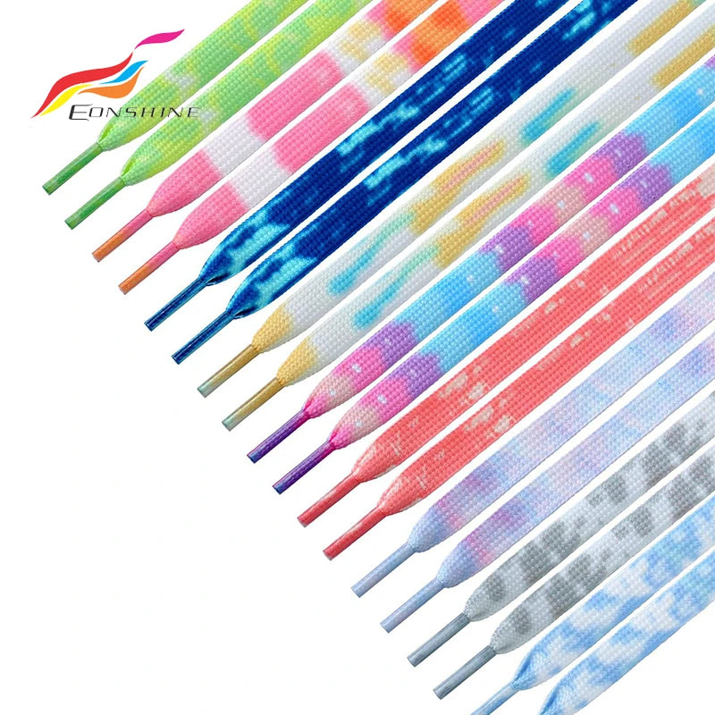 120cm Double Layer Heat Transfer Printed Pink White Blue Tie Dye Vintage Fades Shoelaces Custom
