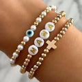 Go2boho Luxury Summer Friendship Jewelry Multi Copper Bead Faux Pearl Stretch Bracelet Women Lucky Devil Eye Boho Design Gifts