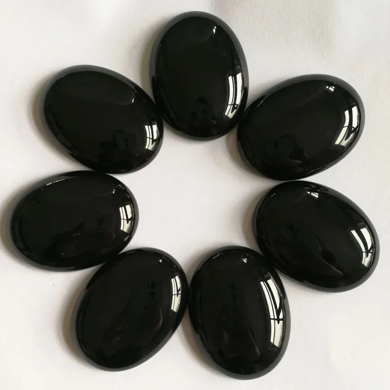 HZ Stone Cabochon Natural Necklace Oval 30*40mm Cabochons Natural Black Agate Gemstone Carving Crafts