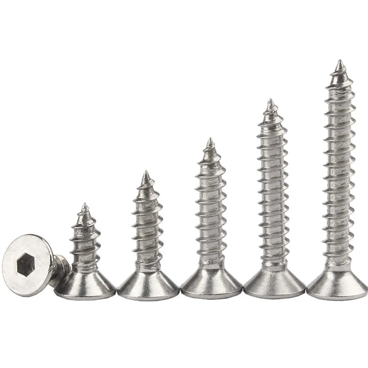 M2 M2.3 M2.6 M3 M4 M5 M6 M8 Stainless Steel 304  Allen Socket Countersunk Self Tapping Screws Hex Flat Head Wood Screws