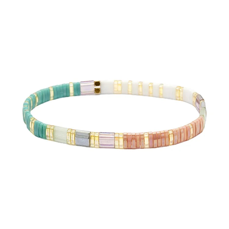 2025 Hot Selling Boho Chic Unisex Miyuki Tila Beaded Stretch Bracelet Gold for Beach Wedding Handmade Women's Stretch Gift