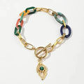 New Fashion Bohemia Acrylic Stainless Steel Link Wristband Bracelet Gold Plated Colorful Feather Shaped Dropped Bracelets Women