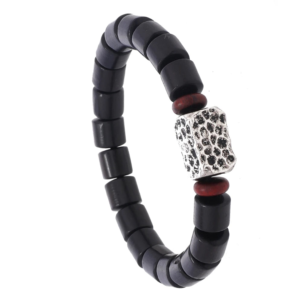 New Arrival Fashion Men's Beaded Bracelet Ebony Wood Beads Elastic Rope Men Bracelets Silver Accessories Jewelry for Men & Boys
