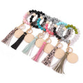 Personalized Leopard Print Mama Bracelet Monogram Silicone Bead Wristlet Keychain With Wood Disc