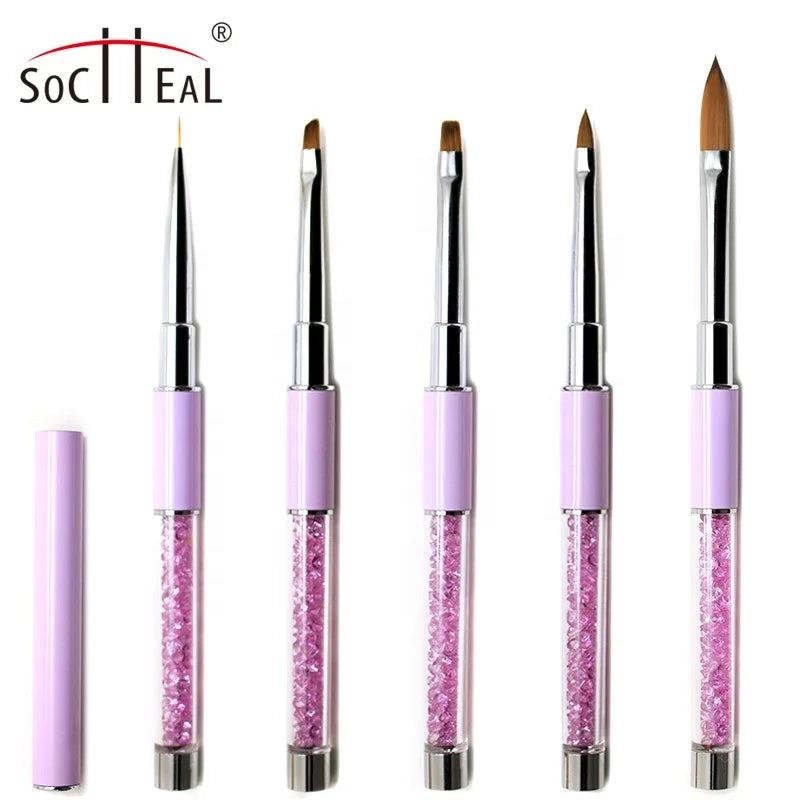 Custom Logo Professional 3D Acrylic Gel Oval Flat Liner Nail Art Brush for Nail Art Design