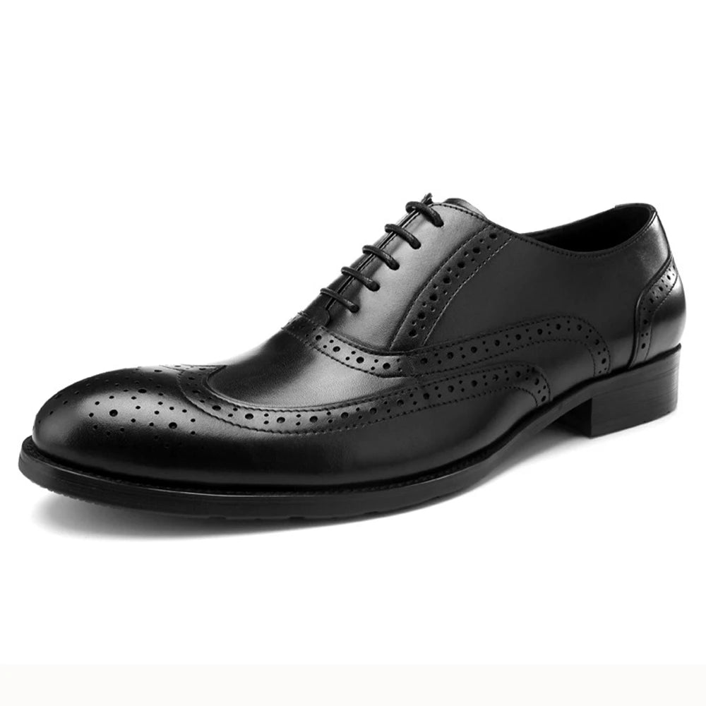 Top-Grade Cowhide Oxford Shoes Vintage Brogue Style Handmade Lace-Up Genuine Leather for Formal Wedding Waterproof Autumn Season
