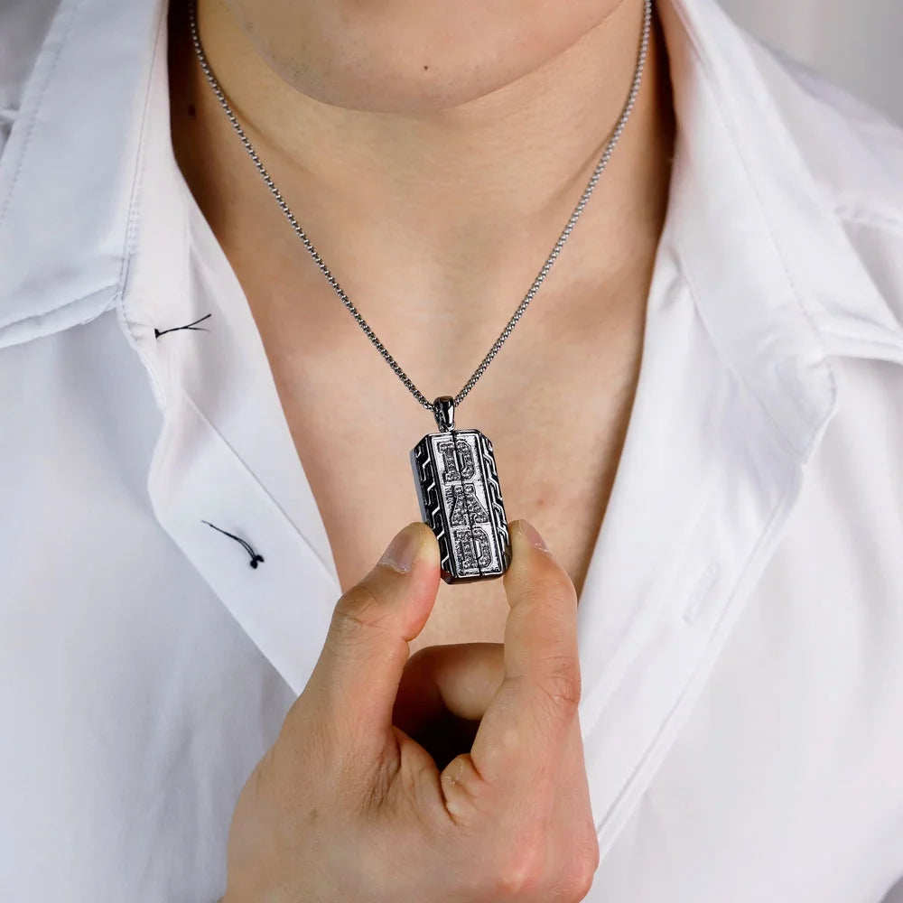 Fashion Jewelry Stainless Steel Two Parts Custom Photo Men Pendant Necklaces Cubic Diamond Pendant Necklaces Charm for Dad Gift