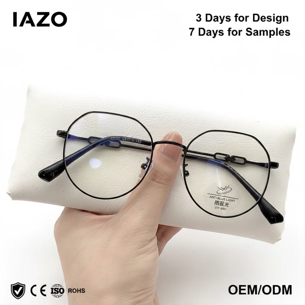 Simple Round Metal Eyeglasses Frame Diamond Face Shape Match Plano Lock Chain Decorative for Myopia