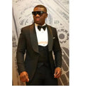 2025 Latest Men Suits Navy Blue and Black Groom Tuxedos Shawl Lapel Groomsmen Blazzer for Man ( Jacket+Pants+Bow Tie+Vest )