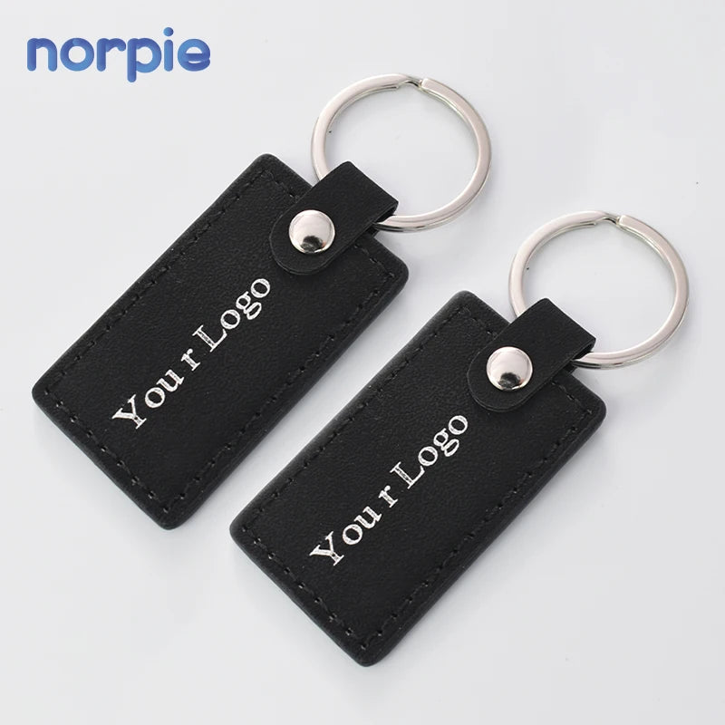 New Black Leather Keychains Laser Silver Colour Rectangle Shape Leather Keychains Blanks