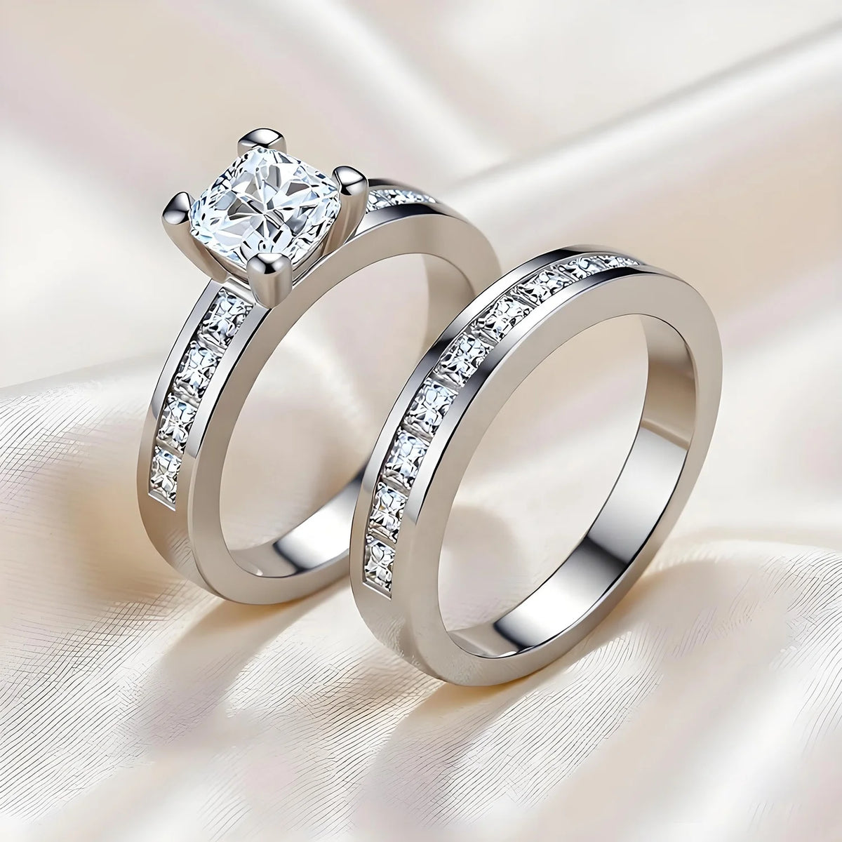 Fashion Luxury Imitated Diamond Princess Cut Zircon Ring Set for Women Stacking Ring Engagement Wedding Couple Ring Jewelry MegaBDM