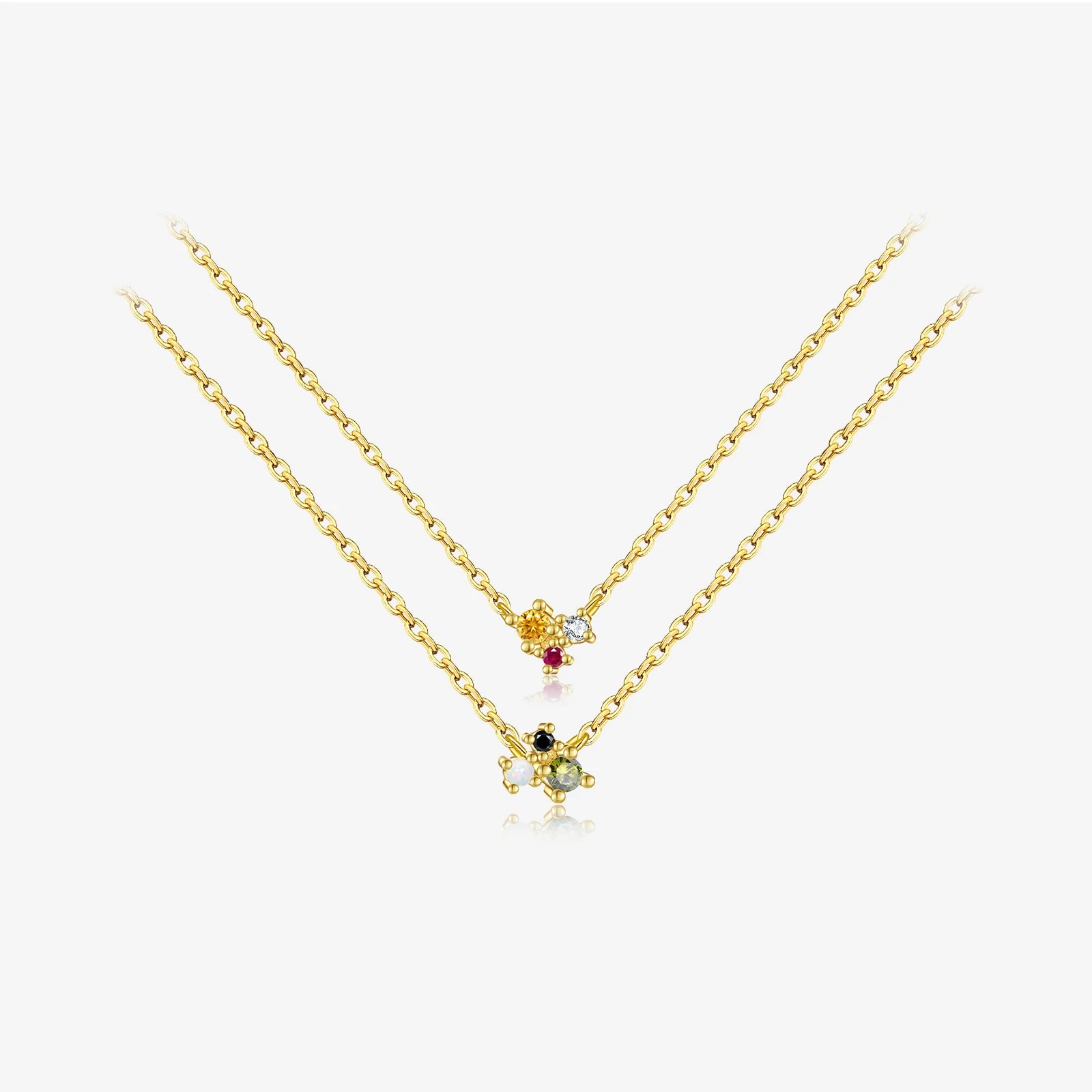 FUAMAY Fashion 18K Gold Plated 925 Sterling Silver Colorful Trio Necklace Women Classic Colorful Zircon Birthstone Charms