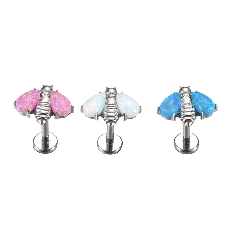 ASTM F136 Titanium Opal Bee Labret Stud Titanium Body Piercing Jewelry