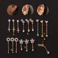 New Design Bling Zircon Flower Earrings Hanging Ear Drop Women Stainless Steel Jewelry Earrings for Cartilage
