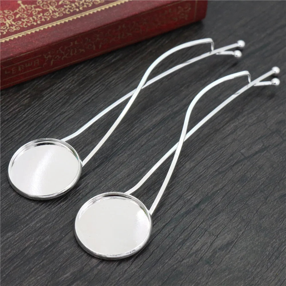 5pcs 20mm High Quality Silver Plated Copper Material Hairpin Hair Pins Clips Blank Base Setting Cabochon Cameo Bezel Trays