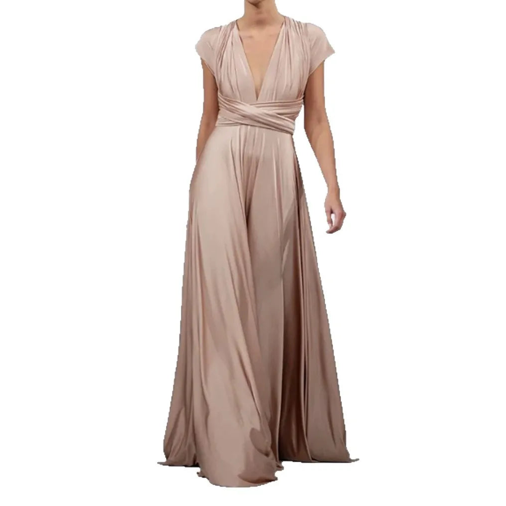 Convertible Metallic Bridesmaid Dress Women Strapless Wrap Maxi High Slit Breathable Eco-Friendly Natural Waist Evening Party MegaBDM