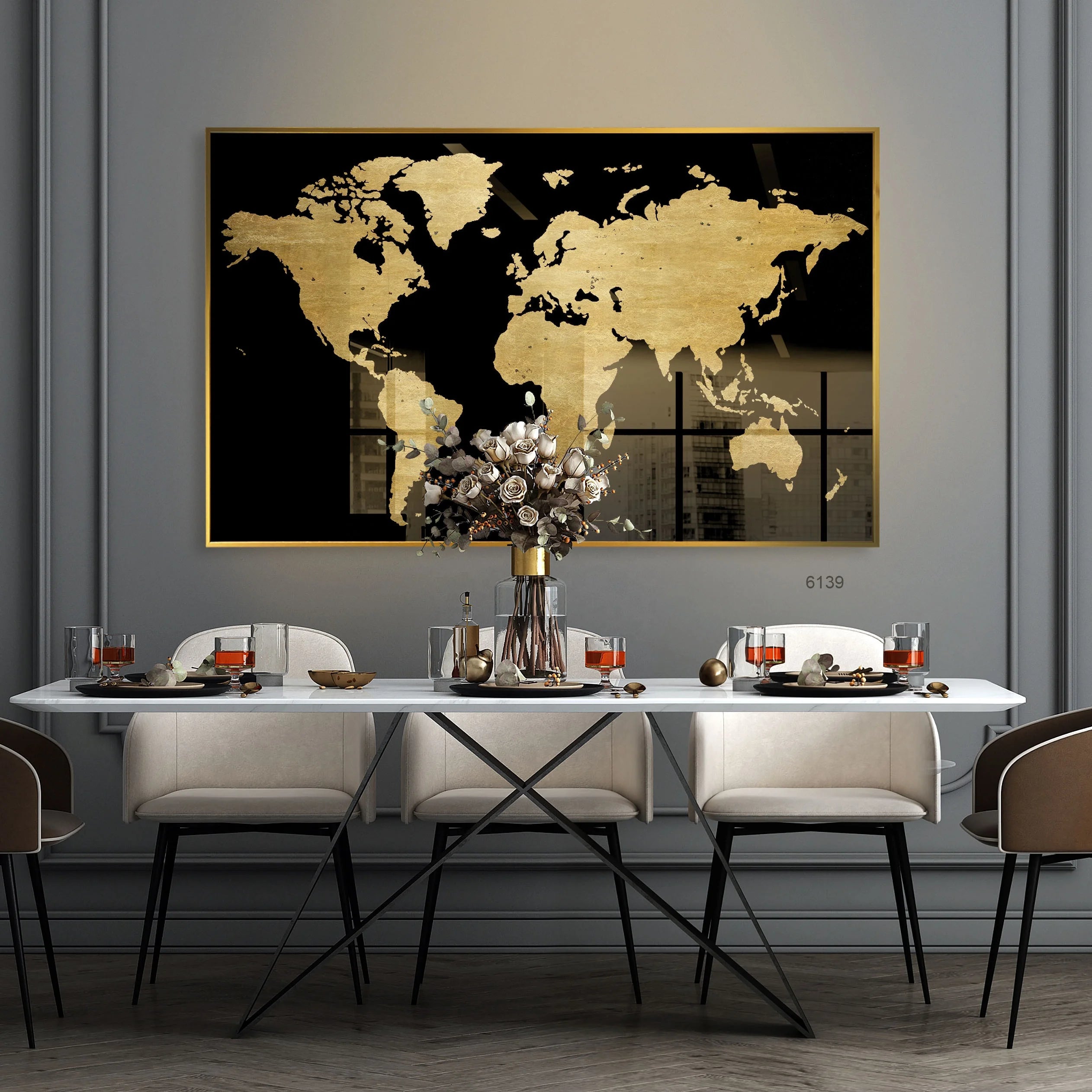 Modern Graffiti Scrooge Pop Art Culture Home Wall Decor UV Printing Abstract Black and Gold World Map Crystal Porcelain Painting