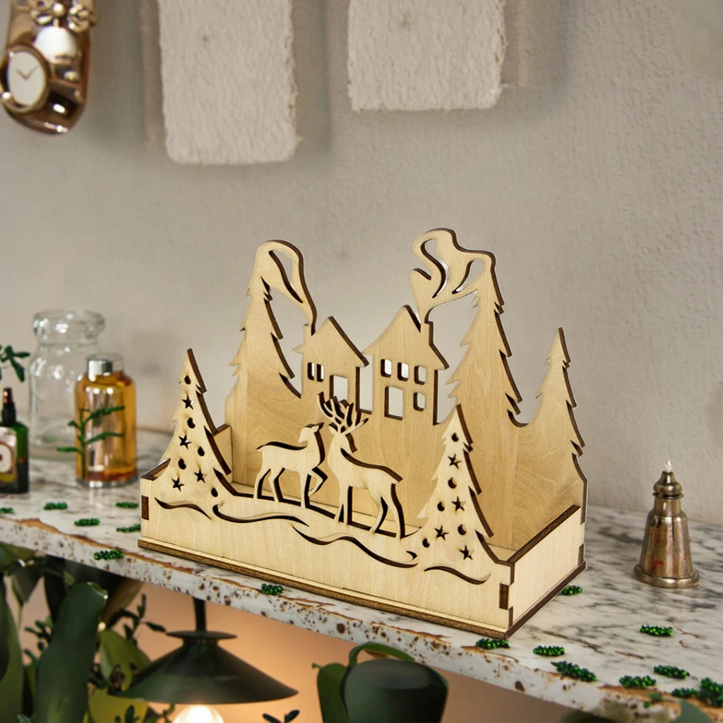 New Trend Wooden Christmas Scene Candleholders Popular Home Decor for Christmas Factory Wholesale