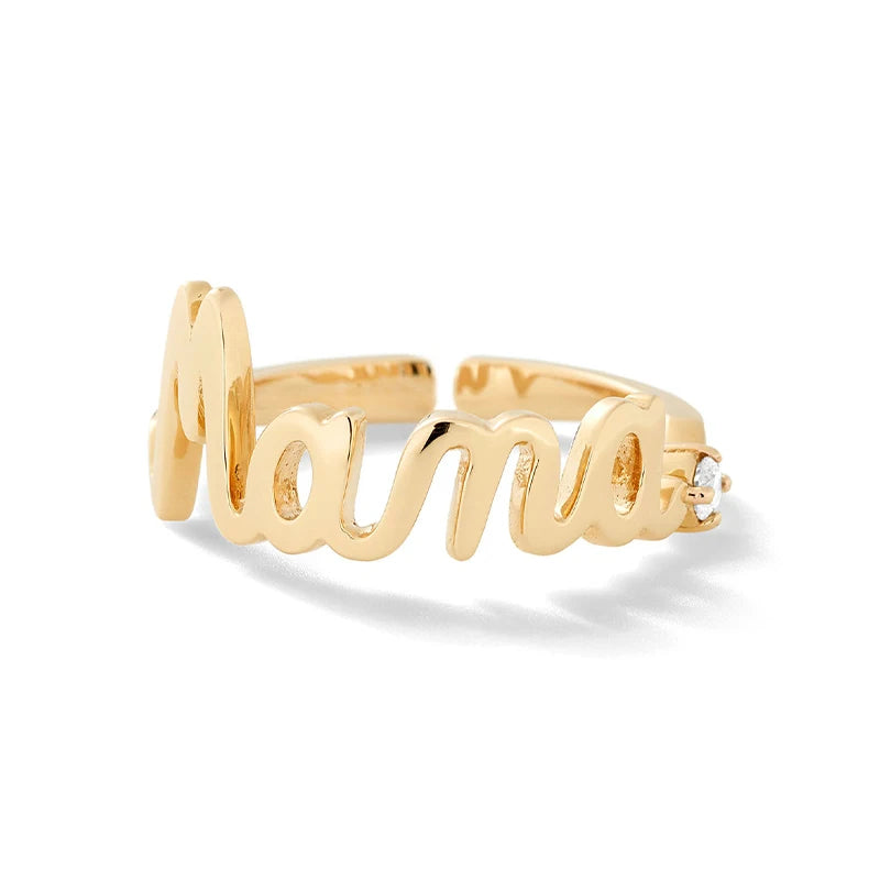 Wholesale 925 Sterling Silver Mother's Day Fine Jewelry Custom Unique Minimalist Mama Hollow Out Adjustable Rings for Women