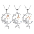 YULIN 925 Sterling Silver Mermaid Initial Letter A-Z Pendant Necklace for Women's Personalized Jewelry Gift Idea