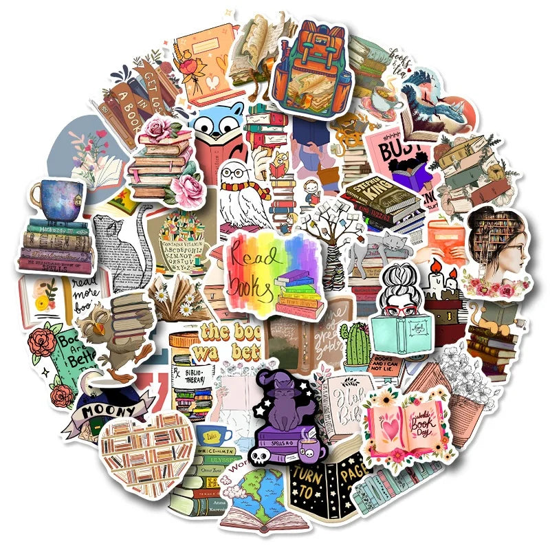 50Pcs Funny Fresh Book Reading Decorative Girl Sticker for Wholesale Scrapbook Notebook Diy Waterproof Graffiti Stickers