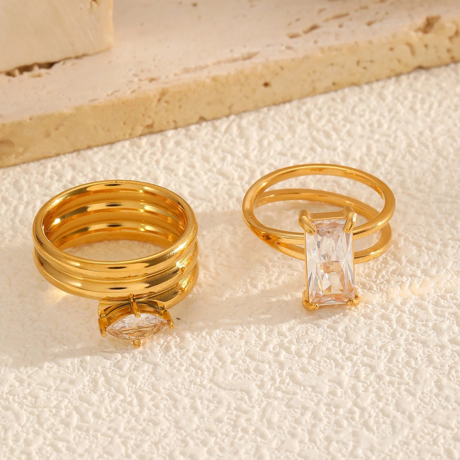 OUJ Fashionable High Quality Women's Stainless Steel Zircon Rose Gold Plated Gemstone Rings