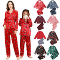 Wholesale Custom Printed Ladies Pyjamas Two-Piece Christmas Pajamas Family Red Satin Candy Pattern Printed Children's Pajamas MegaBDM