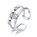 Interlocked Heart Promise Rings 925 Sterling Silver Adjustable Size 5-9 Cubic Zirconia Stackable Rings for Women SCR429