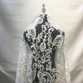 New Arrival Glitter Bridal Lace Fabric Crystal Embroidered Sequins French Net Lace Ivory Wedding Lace With Beads