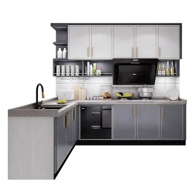 Luxury Modular Plywood Kitchen Cabinet with Laminate Countertop Marble Option Sink Faucet Customised Cabinets for Apartment