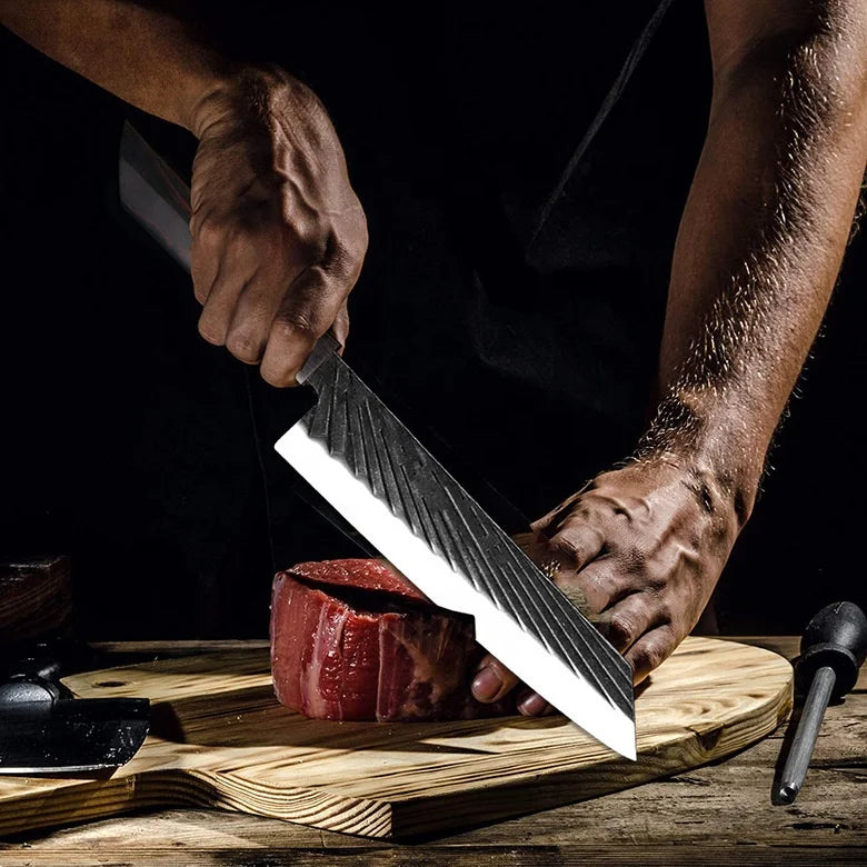 5cr15mov Steel 8 Inch Blade Wholesale Handmade Damascus Kitchen Chef Knife with Ebony Handle Cleaver Wood Japanese Knife