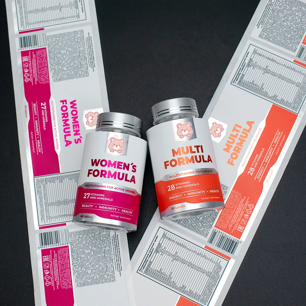 Custom Private Vitamin Supplement Silver BOPP Matte Label Waterproof Soft Touch Adhesive Bottle Label Stickers Roll