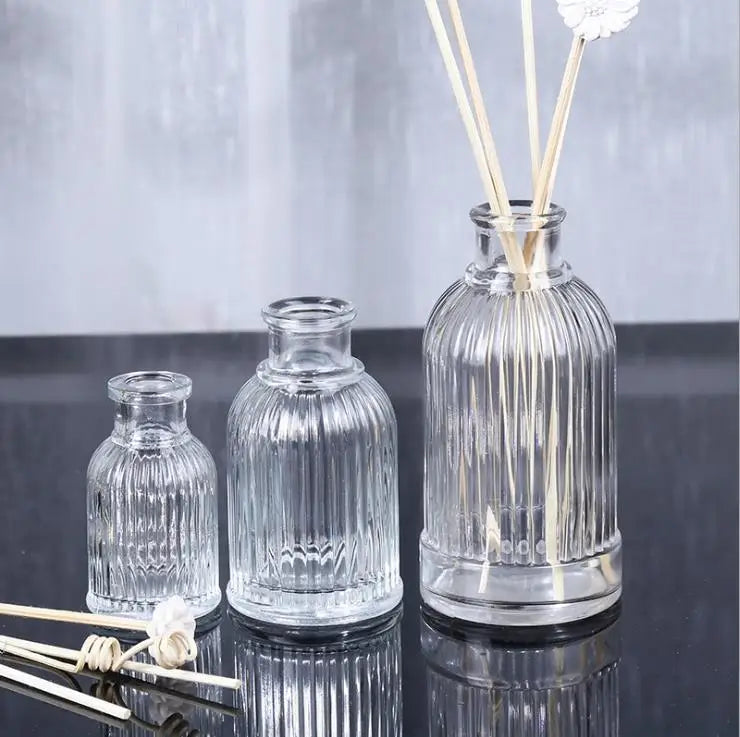 Household Transparent Fireless Aromatherapy Glass Bottle Simplified Flower Bottle Vertical Striped Expanded Fragrance Bottle