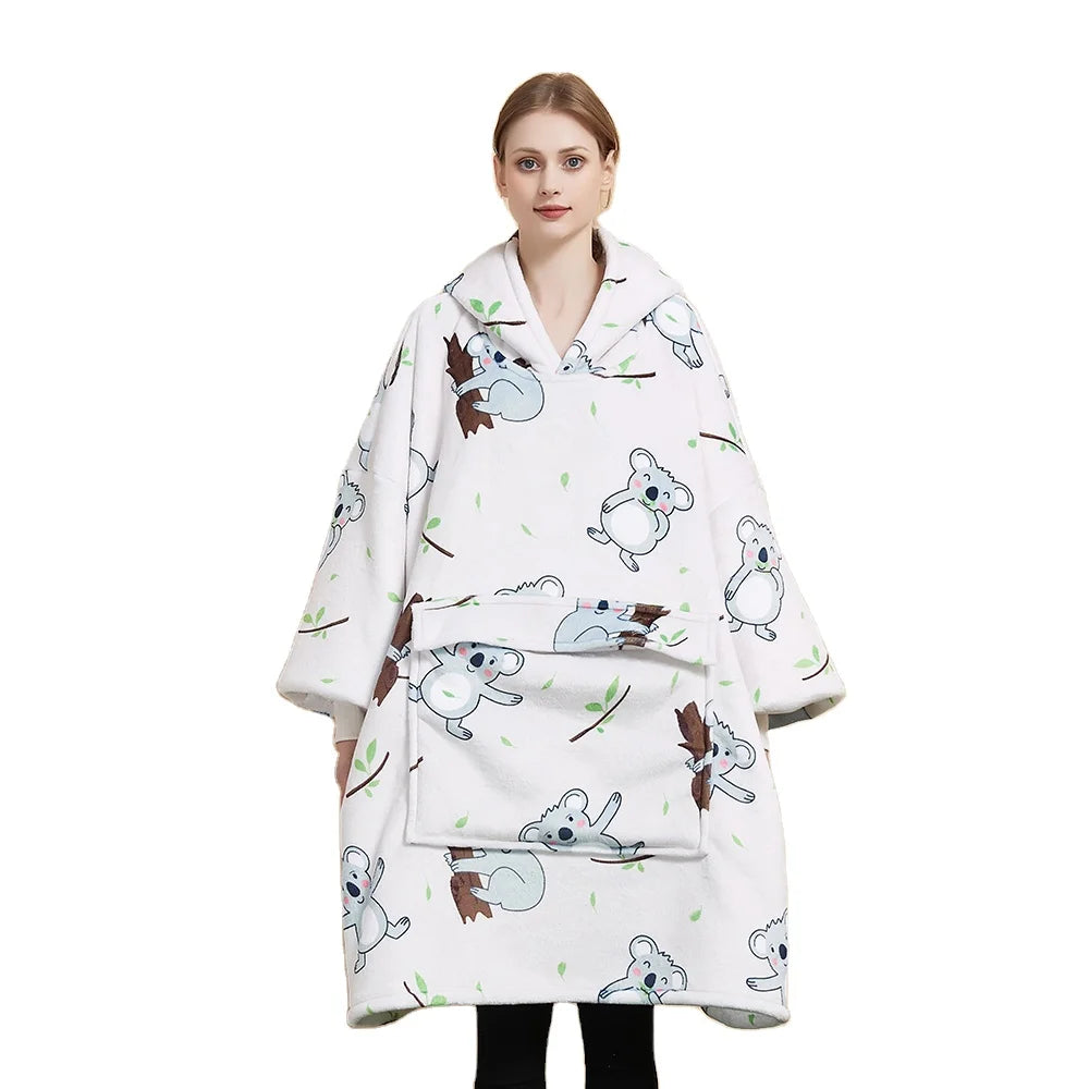 Christmas Hoodie Blanket Free Sample Fleece Sherpa Wearable Sweatshirt Women Men Customize Print TV Hooded Blanket