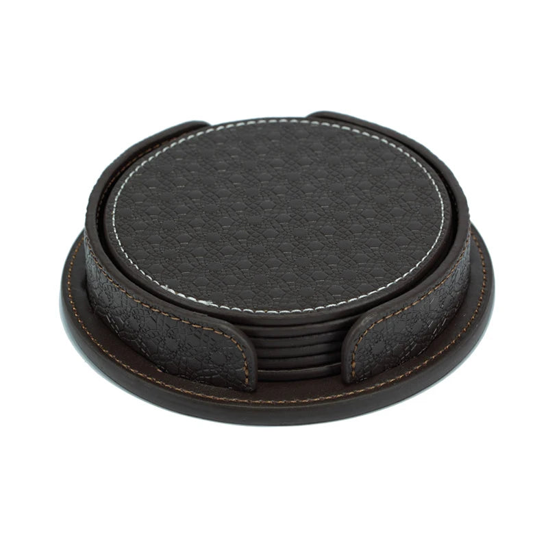 Custom Sublimation Coffee Round Tea Coasters Set of 6 Thick PU Leather Cup Bulk Leather Coaster for Drink Custom