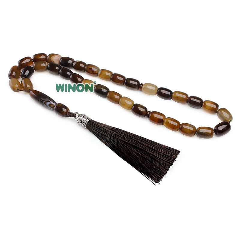 Factory Direct Sell Natural Agate 10*14mm Islamic Rosary Barrel Beads Handmade Beaded Bracelet Muslim Prayer Beads Ramadan Gift