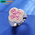 Dropshipping Fashion Pink Pear CZ Clover Engagement White Gold Plated 925 Sterling Silver Wedding Jewelry Valentine Gift Women MegaBDM