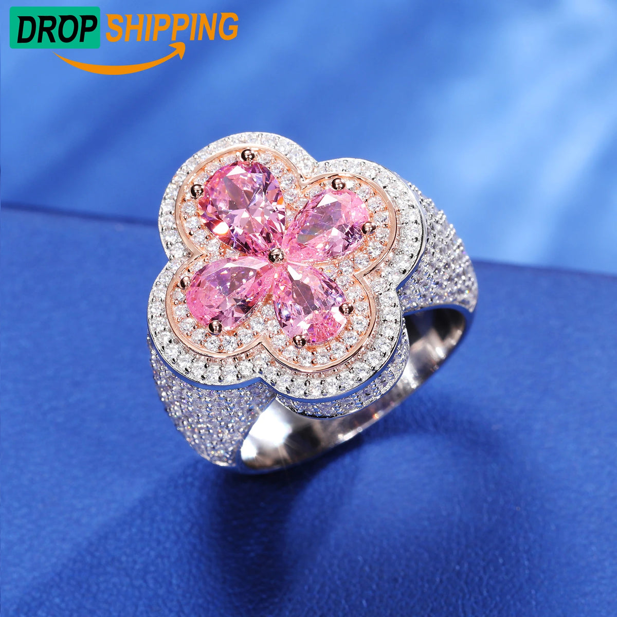 Dropshipping Fashion Pink Pear CZ Clover Engagement White Gold Plated 925 Sterling Silver Wedding Jewelry Valentine Gift Women MegaBDM