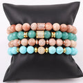 Handmade Elastic Women's Bracelet Natural Sunstone Turquoise Beads CZ Pave Charm Classic Ball Shape Custom Logo Anniversaries