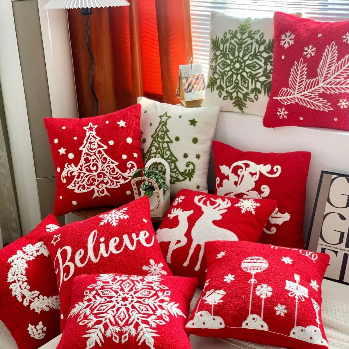 Merry Christmas Deer Snowflake Cushion Cover Headrest Pillow Case Christmas Tree Sofa Home Decoration Plush Pillow Cover