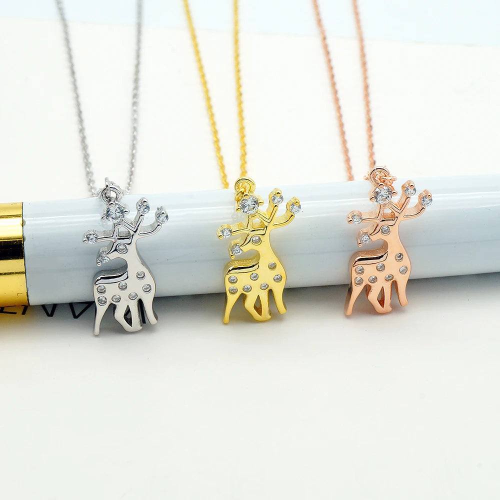 Young Girls Collection Deer Necklace Gold Plated Fine 925 Sterling Silver Heart Jewelry Necklace for Women